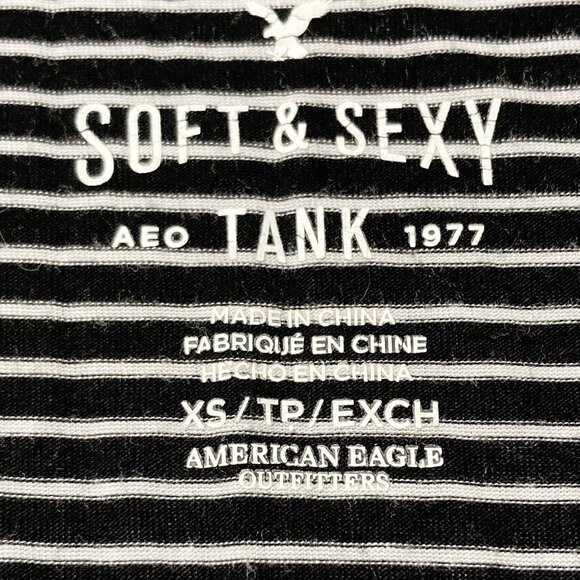 AMERICAN EAGLE Black and white striped floral embroidery tank top ~ XS SMALL tee - Picture 2 of 14